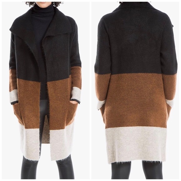 MAX STUDIO Colorblock Open Front Long Cardigan Sweater S - Picture 1 of 11